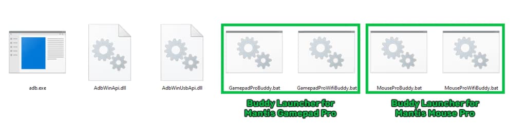 MantisBuddy extracted files — showing GamepadProBuddy.bat launcher