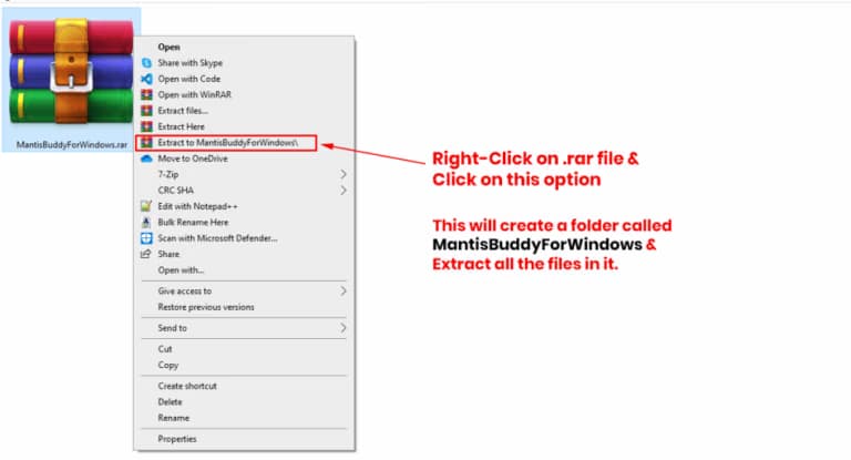Right-click extract option for MantisBuddy archive