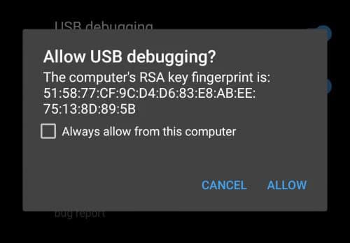 Android USB debugging authorization dialog